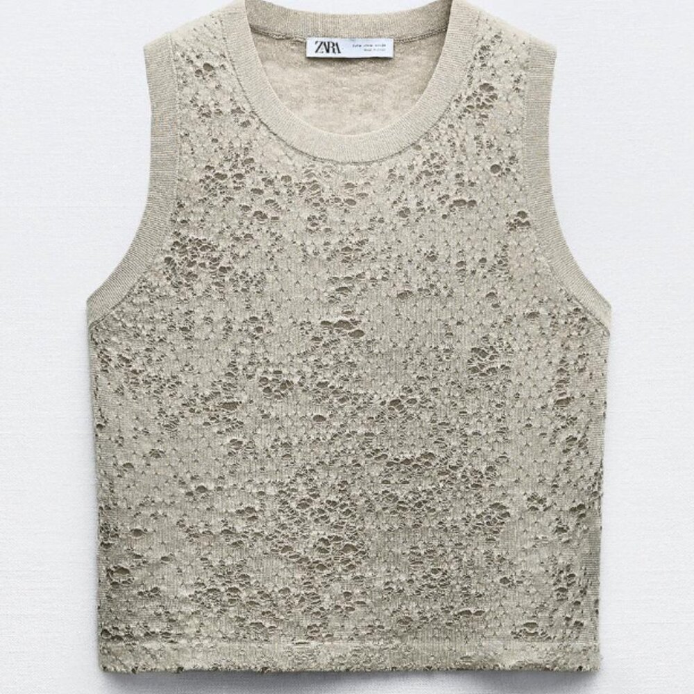 Zara Metallic‎ Jacquard Knit Top Women's Large Retail $60